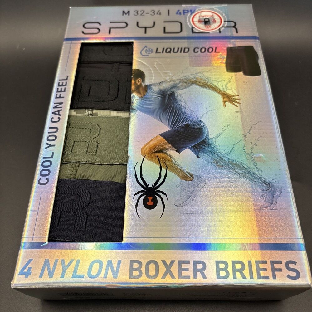 SPYDER 4 Pack Liquid Cool Nylon Boxer Briefs Men's M L XL Assorted